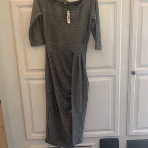 3/4 Sleeve Midi Dress, Black w/ Silver Sparkles